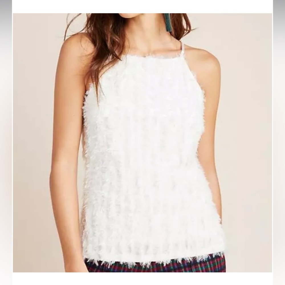 Anthropologie Eri + Ali‎ Celeste feathered camisole in cream. Worn about 3x